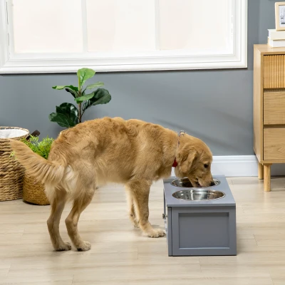 PawHut Elevated Dog Bowls with Storage, 2 Stainless Steel, Gray