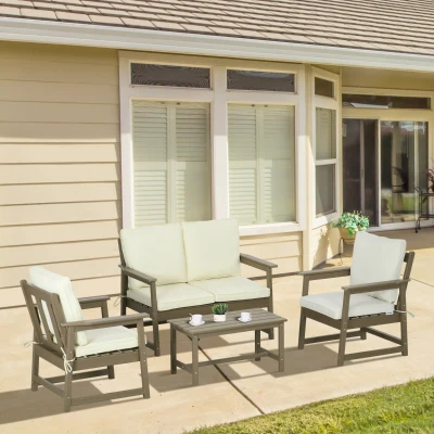Outsunny HDPE Patio Furniture Set, 45"x27.5"x31.5", Cream White