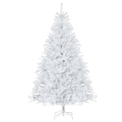 HOMCOM 7FT Artificial Christmas Tree Holiday Xmas Tree with Foldable Feet Home Indoor Holiday Decoration White