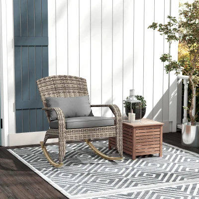 Outsunny Adirondack Rocking Chair, Wicker, Gray with Cushion