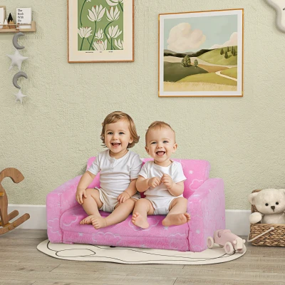 Qaba Pink Couch with Glow in the Dark Pattern, Washable Cover