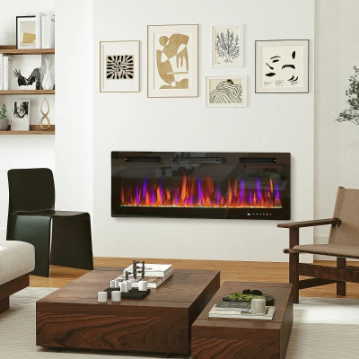 HOMCOM 50" Wall-Mounted Electric Fireplace, 1500W, Adjustable Flame, Black
