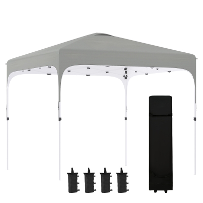 Outsunny 10' x 10' Pop Up Canopy Tent with Sand Bags, UPF 50+ Instant Sun Shelter, Tents for Parties, Height Adjustable, with Wheeled Carry Bag, for Outdoor, Garden, Patio, Grey