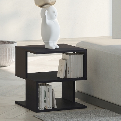 HOMCOM Modern Square 3 Tier Wood Coffee Side Table Storage Shelf Rack End Table Home Office Living Room Small Desk Black