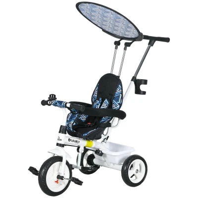 Qaba 6 in 1 Kids Tricycle with Removable Handlebar and Canopy, Blue
