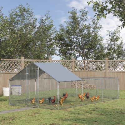 PawHut 19.7' x 9.8' Metal Chicken Run with Waterproof and Anti-UV Cover