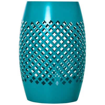 Outsunny 12.5" Steel Patio End Table, Round Hollow Drum Side Table, Accent Table for Indoor and Outdoor, Teal