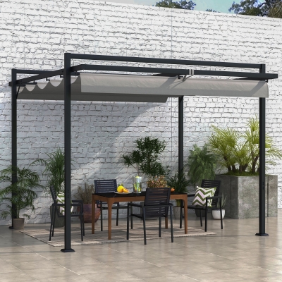Outsunny 10' x 10' Retractable Pergola, Garden Gazebo Shade Shelter, for Grill, Patio, Deck, Dark Grey