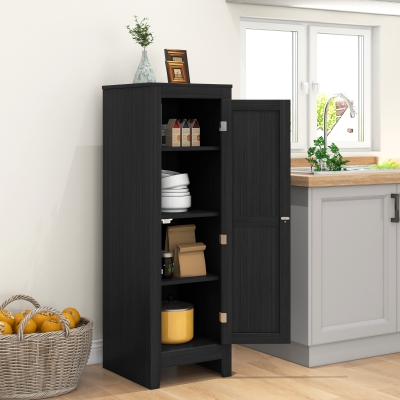 HOMCOM Kitchen Pantry Storage Cabinet with Adjustable Shelves, Small Storage Cabinet with Door and Shelves, Black