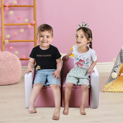 Qaba Kids Sofa Set 2-in-1 Couch with Storage, Pink
