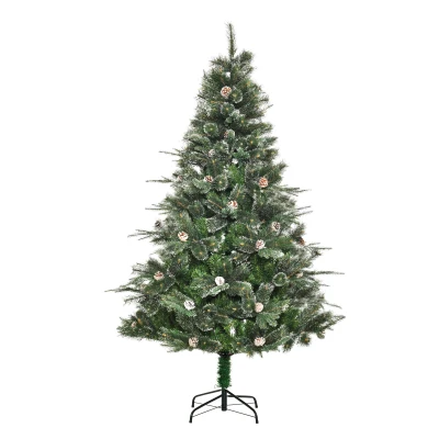 HOMCOM HOMCM 6FT Artificial Christmas Snow Pine Tree Holiday Home Xmas Decoration with Automatic Open, Pinecone, Green