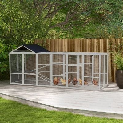 PawHut Chicken Coop Run for 6-10 Chickens, 141.75"x48"x61", Gray