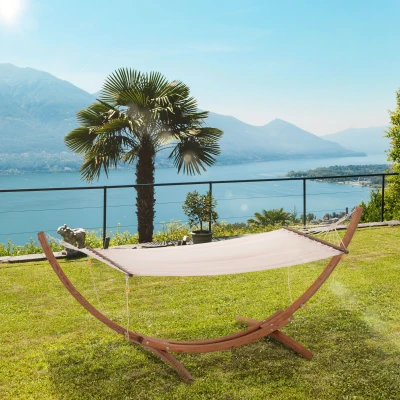 Outsunny 10' Wood Outdoor Hammock with Stand, Heavy Duty White