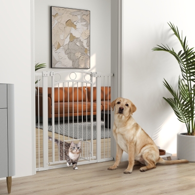 PawHut 42" Extra Tall Dog Gate w/ Cat Door, 2 Extension Kits, for Doorways, Hallways, Stairways, 30"-41" Width