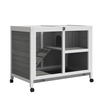 PawHut Rabbit Hutch with Wheels, Desk/Table Size