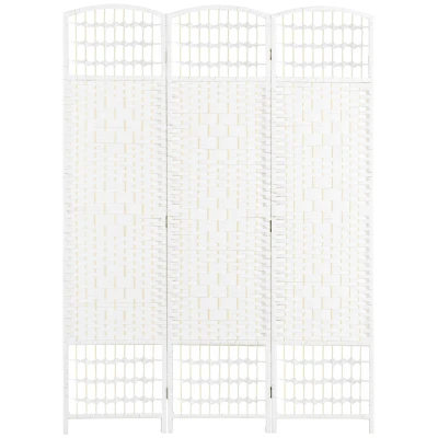 HOMCOM 3 Panel Folding Room Divider, Portable Privacy Screen, Wave Fiber Room Partition for Home Office, White