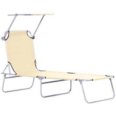 Outsunny Outdoor Lounge Chair with Sun Shade for Beach, Camping, Hiking, Backyard, Beige