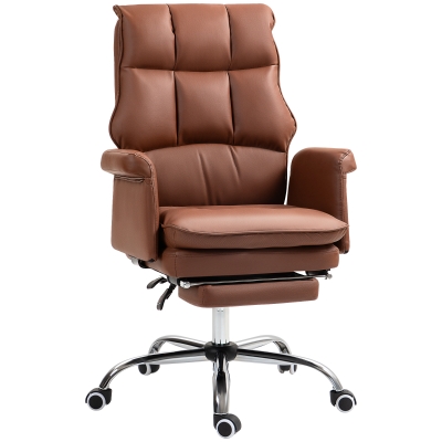 HOMCOM PU Leather Ergonomic Reclining Office Chair with Footrest, Brown