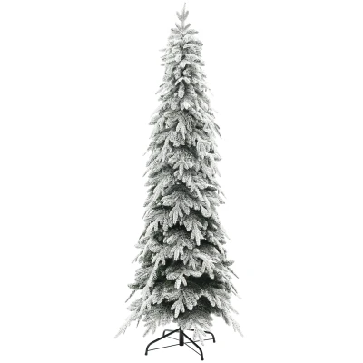 HOMCOM 7ft Pencil Flocked Artificial Christmas Tree with 800 Branch Tips, Auto Open and Steel Base, Green