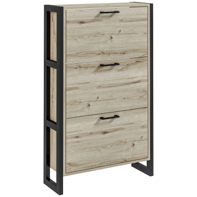 HOMCOM Shoe Cabinet with 3 Flip Drawer, Narrow Slim Shoe Storage Cabinet for 15 Pairs, Walnut