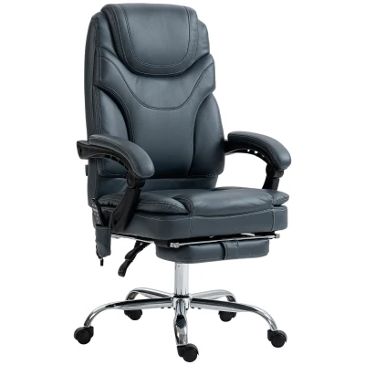 Vinsetto 6 Point Vibration Massage Office Chair, PU Leather Heated Reclining Computer Chair with Footrest, Grey