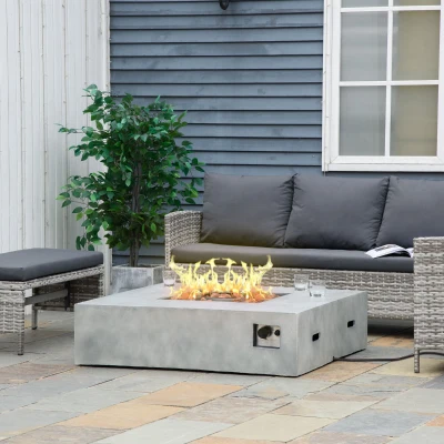 Outsunny 42" Square Propane Fire Pit Table, Gray Stone
