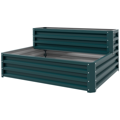 Outsunny 2 Tier Galvanized Raised Garden Bed, Steel Planter Box for Vegetables, Flowers, Herbs, 47" x 40" x 23", Green