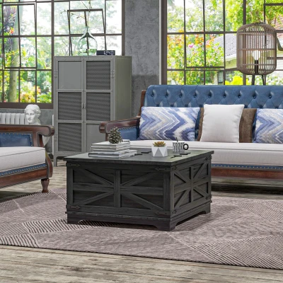HOMCOM Farmhouse Coffee Table with Flip-top Storage, Black