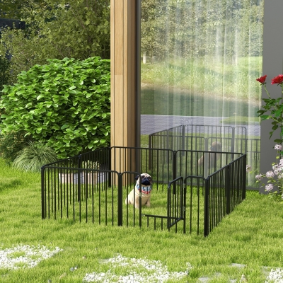 PawHut Dog Fence Outdoor 8 Panels 24" Height Indoor Steel Pet Exercise Pen DIY Design for Small Dogs