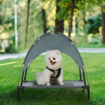 PawHut 30" Elevated Dog Bed with Removable Canopy, Gray
