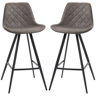 HOMCOM Set of 2 Microfiber Cloth Bar Stools, Multi-functional Kitchen Stools, Bar Chair with Metal Leg Padded Cushion Seat for Dining, Charcoal Grey