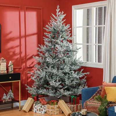 HOMCOM 7.5' Artificial Nordic Pine Christmas Tree with Snow, Hinged