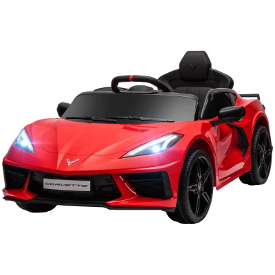 Qaba 12V Kids Electric Car Corvette Licensed w/ Remote Control, Suspension System, Music, Headlight, Slow Start, Red