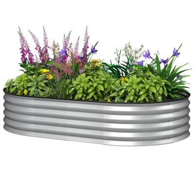 Outsunny 5' x 3' x 1' Large Outdoor Planter Box, Galvanized Raised Garden Bed with Metal Plant Stake, Silver