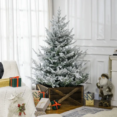 HOMCOM 6FT Flocked Artificial Christmas Tree with Steel Base, Green