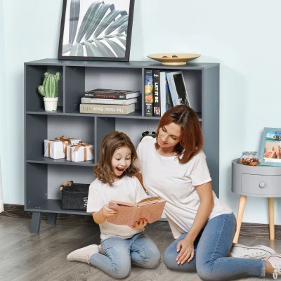 HOMCOM 3-Tier Child Bookcase, Gray Storage Organizer