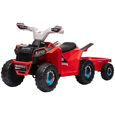Aosom 6V Electric Toy Car with Back Trailer, Forward Backward, Wear-Resistant Wheels for Ages 18-36 Months, Red
