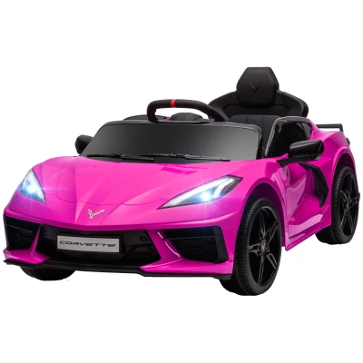 Qaba 12V Kids Electric Car Corvette Licensed w/ Remote Control, Suspension System, Music, Headlight, Slow Start, Pink