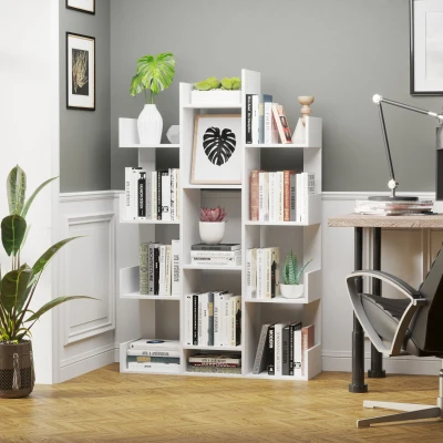 HOMCOM Modern Tree Bookshelf with 13 Shelves, White