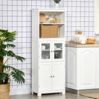 HOMCOM 63" Small Buffet with Hutch, 4-Door Kitchen Pantry, Freestanding Storage Cabinet with Adjustable Shelf for Dining Room, Living Room, White