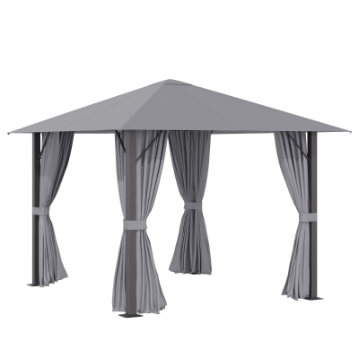 Outsunny 10' x 10' Patio Gazebo Outdoor Aluminum Frame Canopy Shelter with Curtains, Vented Roof for Garden, Lawn, Backyard and Deck, Grey