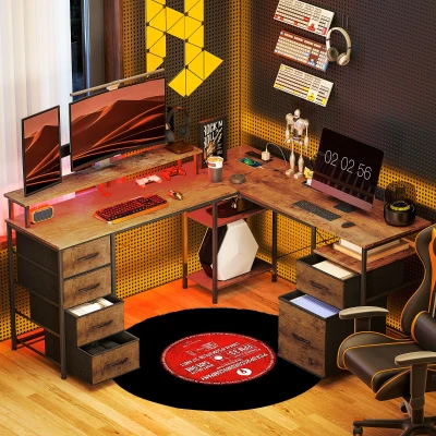 L Shaped Gaming Desk 66.1" W x 58.3" D x 35.2" H Rustic Brown