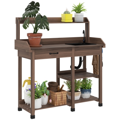 Potting Bench Table 45.25" x 17.75" x 48.5" Coffee