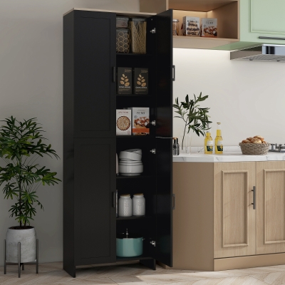 HOMCOM 67" 4-Door Kitchen Pantry Cabinet, Freestanding Storage Cabinet Cupboard with Adjustable Shelves, Black