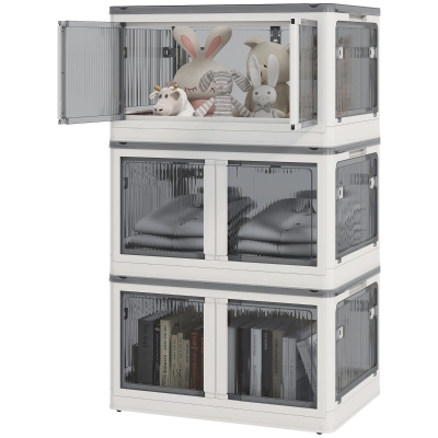 HOMCOM 18 Gal Collapsible Stackable Storage Bins with Lids, White