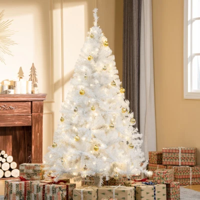 HOMCOM 6FT Pre-Lit Artificial Christmas Tree, 250 LED Lights, White