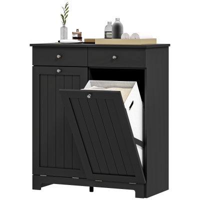HOMCOM Laundry Cabinet, Tilt Out Laundry Hamper Cabinet with 2 Baskets, Bathroom Hamper Cabinet with 2 Drawers, Black