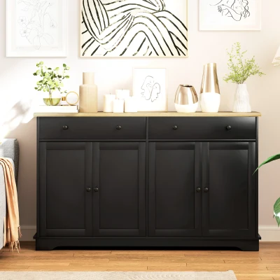 HOMCOM Modern Sideboard Buffet Cabinet with Drawers, Black