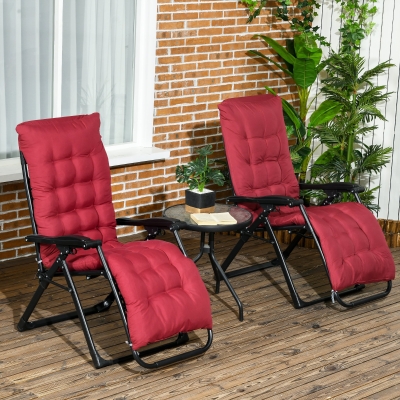Outsunny Folding Garden Chairs Set of 2, Reclining Zero Gravity Chair, Sun Lounger with Cushion and Headrest, Wine Red
