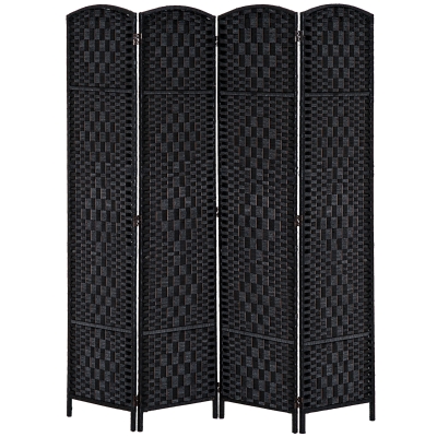 HOMCOM 6FT Tall Folding Privacy Screen, Black Wicker Room Divider